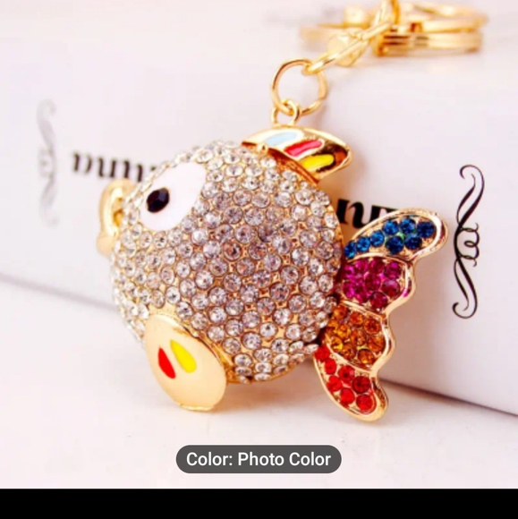 NWT Rhinestone Fish keychain/bag charm gold, red, blue, pink, orange. - Picture 1 of 5